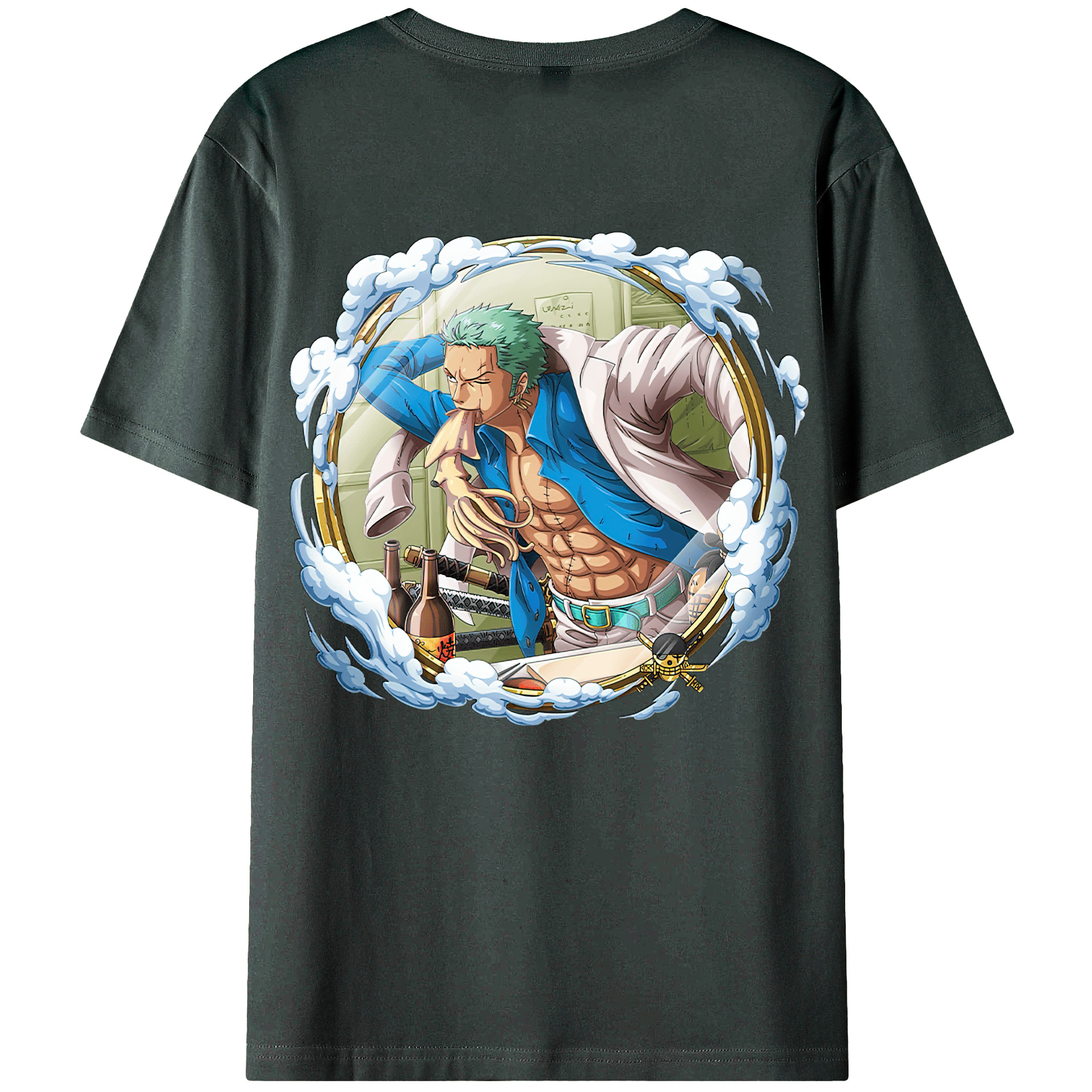 ワンピース ロロノア・ゾロ ONE PIECE Roronoa Zoro 綿100％ メンズ半袖Tシャツ（バックプリント） 通気性